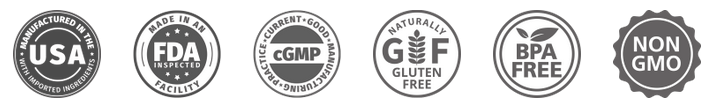 Made in USA, 100% natural, FDA approved, GMP certified badges for ViriFlow